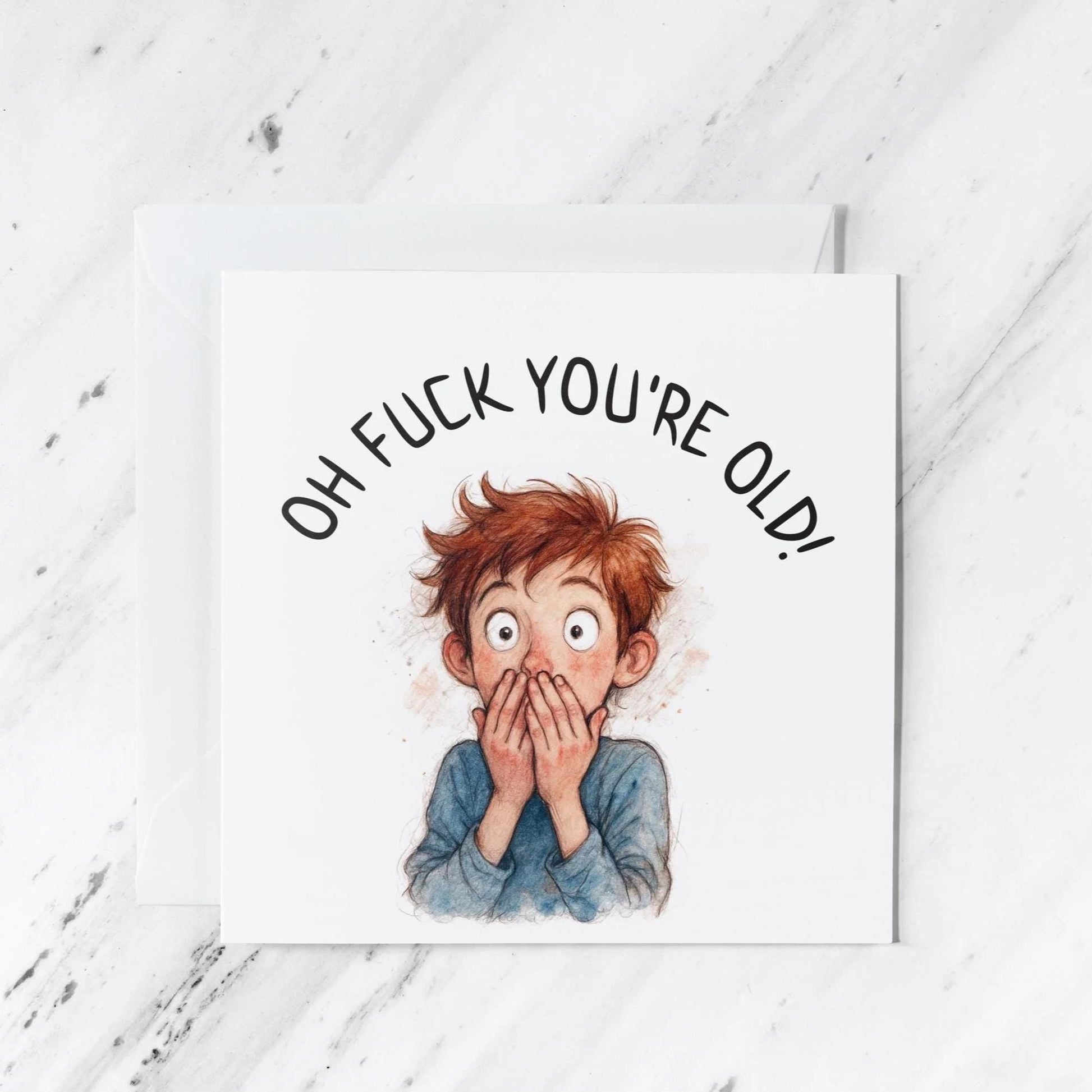 Shocked Boy Birthday Card, illustrated greeting card