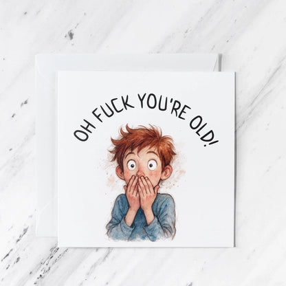 Shocked Boy Birthday Card, illustrated greeting card