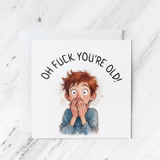 Shocked Boy Birthday Card, illustrated greeting card