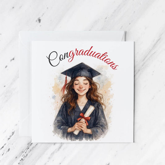 Graduation Card – Watercolour Illustration Congratulations, Blank Inside