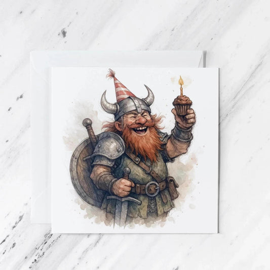 Dwarf Warrior Birthday Card | Fantasy Watercolour Illustration