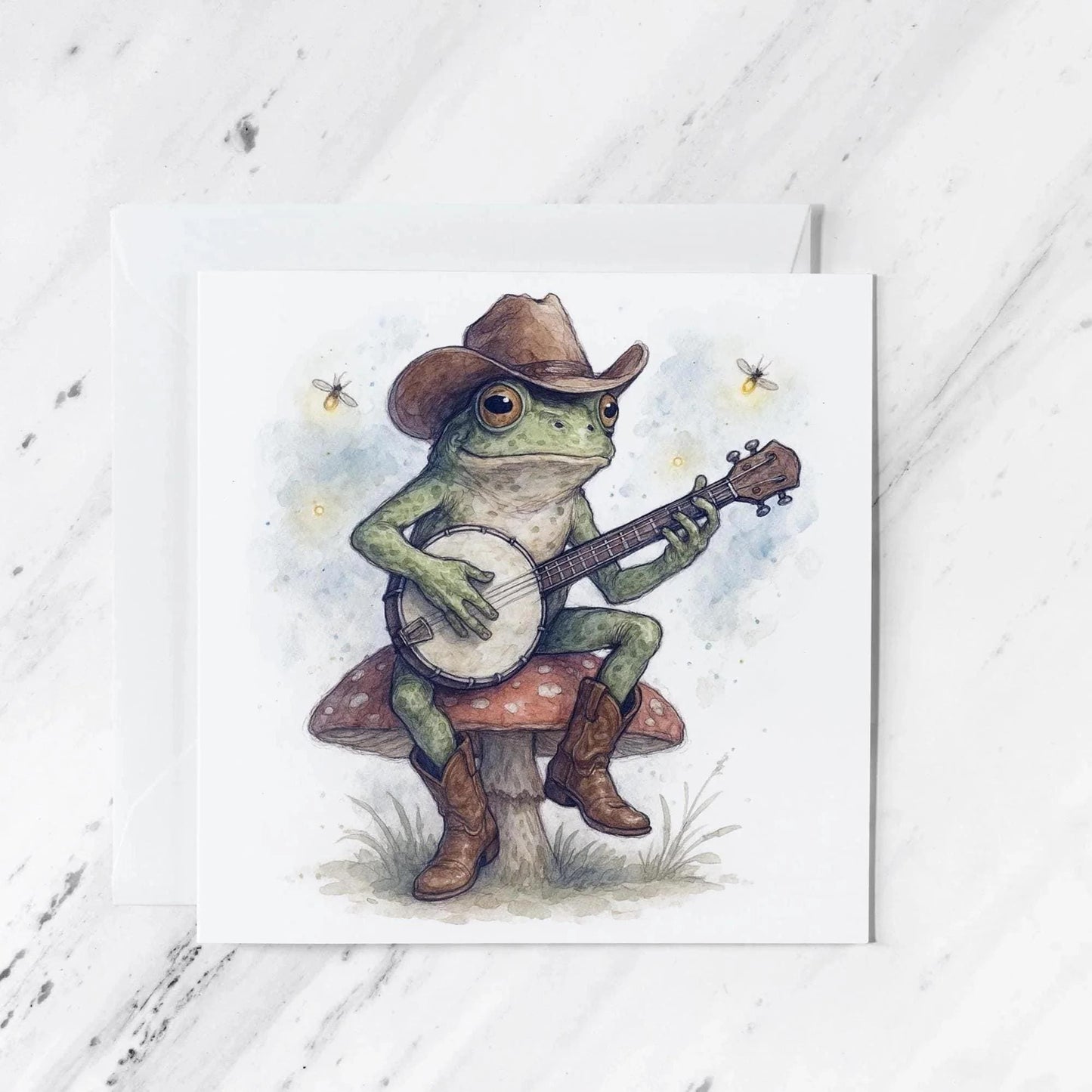 Banjo Frog Cowboy Greeting Card | Watercolour Illustration