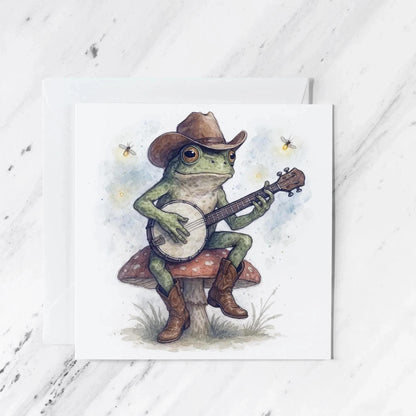 Banjo Frog Cowboy Greeting Card | Watercolour Illustration