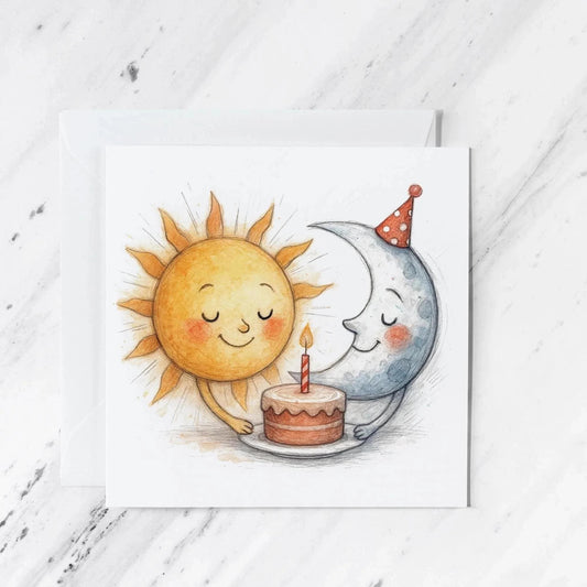 Sun & Moon Birthday Card | Celestial Watercolour Illustration