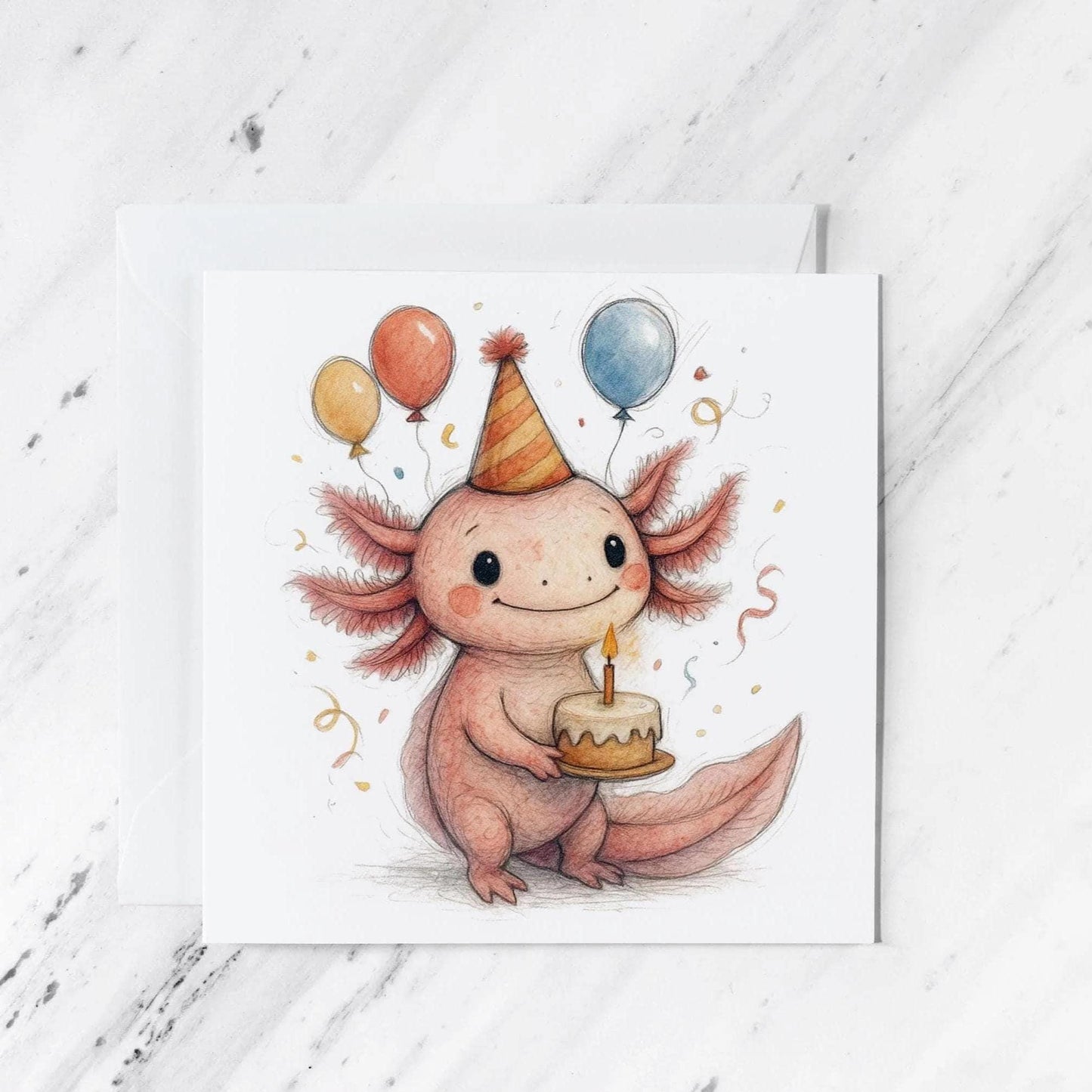 Axolotl Birthday Card | Watercolour Illustration