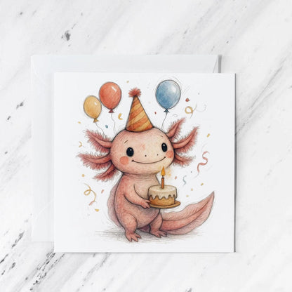 Axolotl Birthday Card | Watercolour Illustration