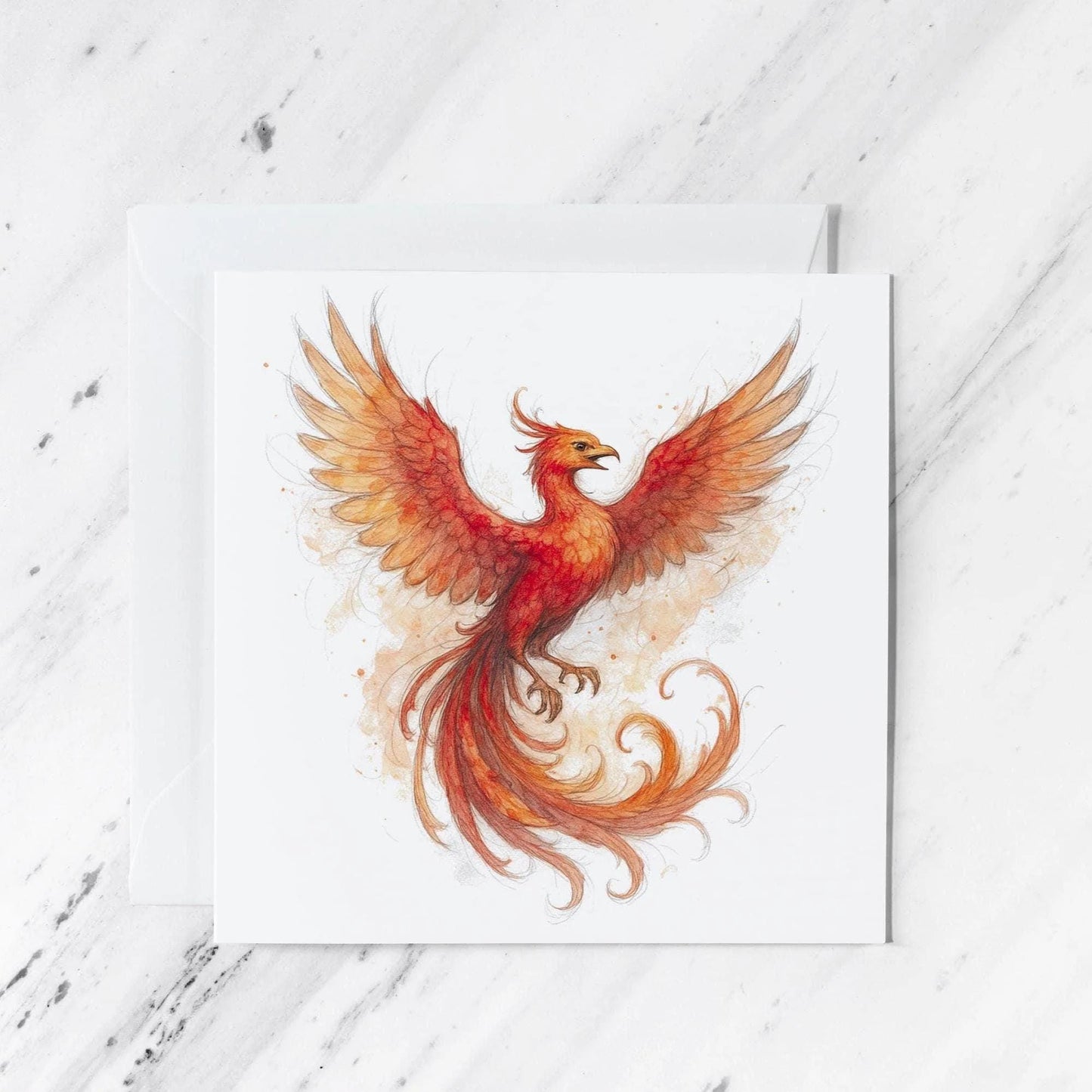 Phoenix Greeting Card | Watercolour Pencil Illustration | Rebirth Symbol