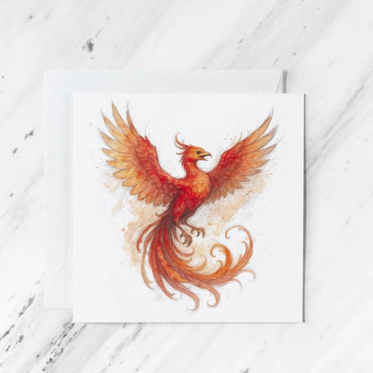 Phoenix Greeting Card | Watercolour Pencil Illustration | Rebirth Symbol