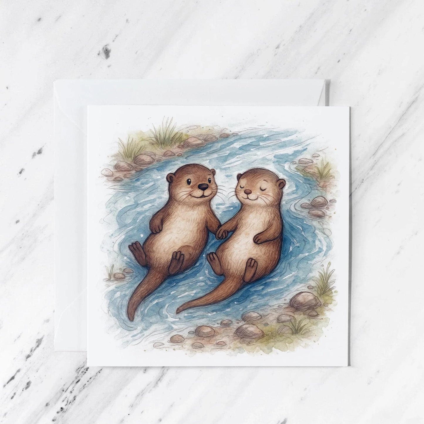 Otter Couple Watercolour Card | Illustration | Valentine’s Day Greeting