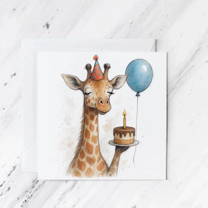 Watercolor Giraffe Birthday Card, Safari Animal Illustration, Blank Greeting Card
