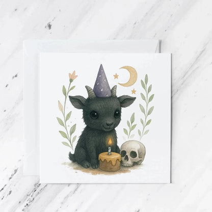 Black Goat Birthday Card | Watercolour Sketch | Moon