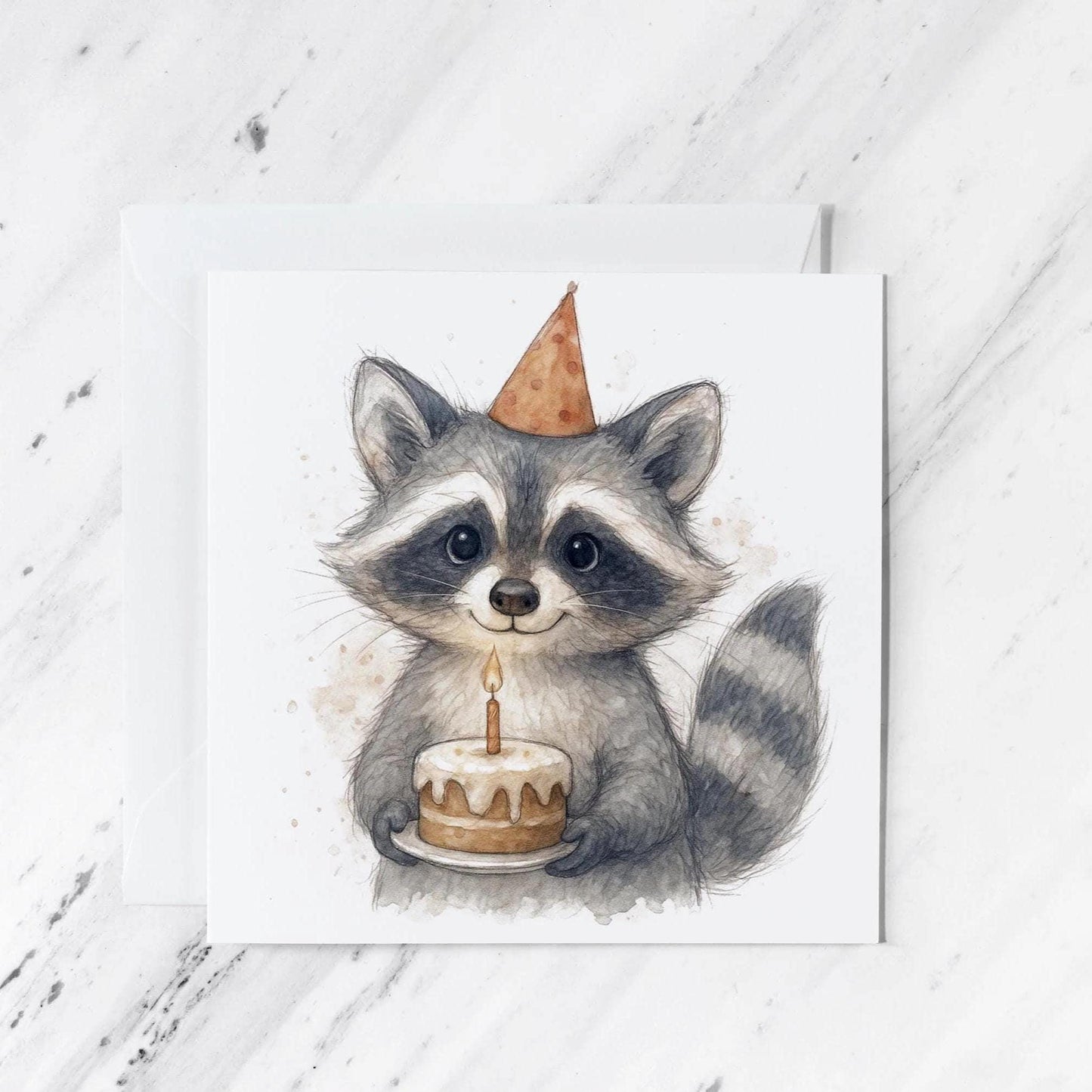 Raccoon Birthday Card | Woodland Animal Watercolour Illustration
