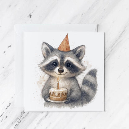 Raccoon Birthday Card | Woodland Animal Watercolour Illustration