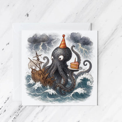 Kraken Ship Birthday Card | Watercolour Illustration