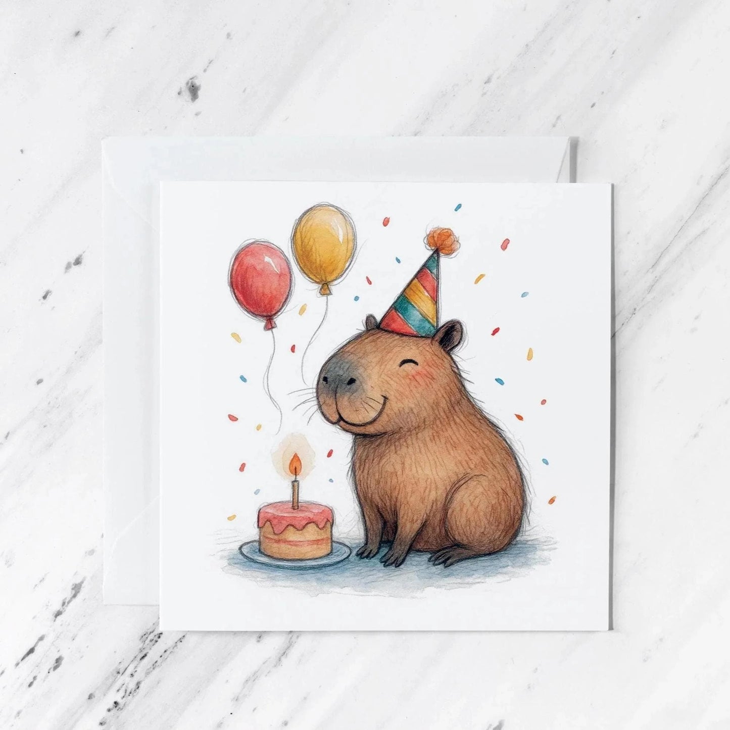 Capybara Birthday Card | Whimsical Watercolour Illustration