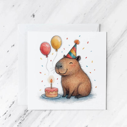 Capybara Birthday Card | Whimsical Watercolour Illustration