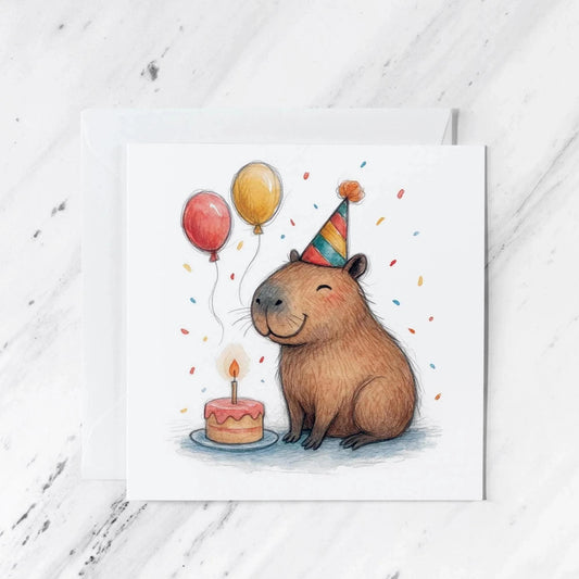 Capybara Birthday Card | Whimsical Watercolour Illustration