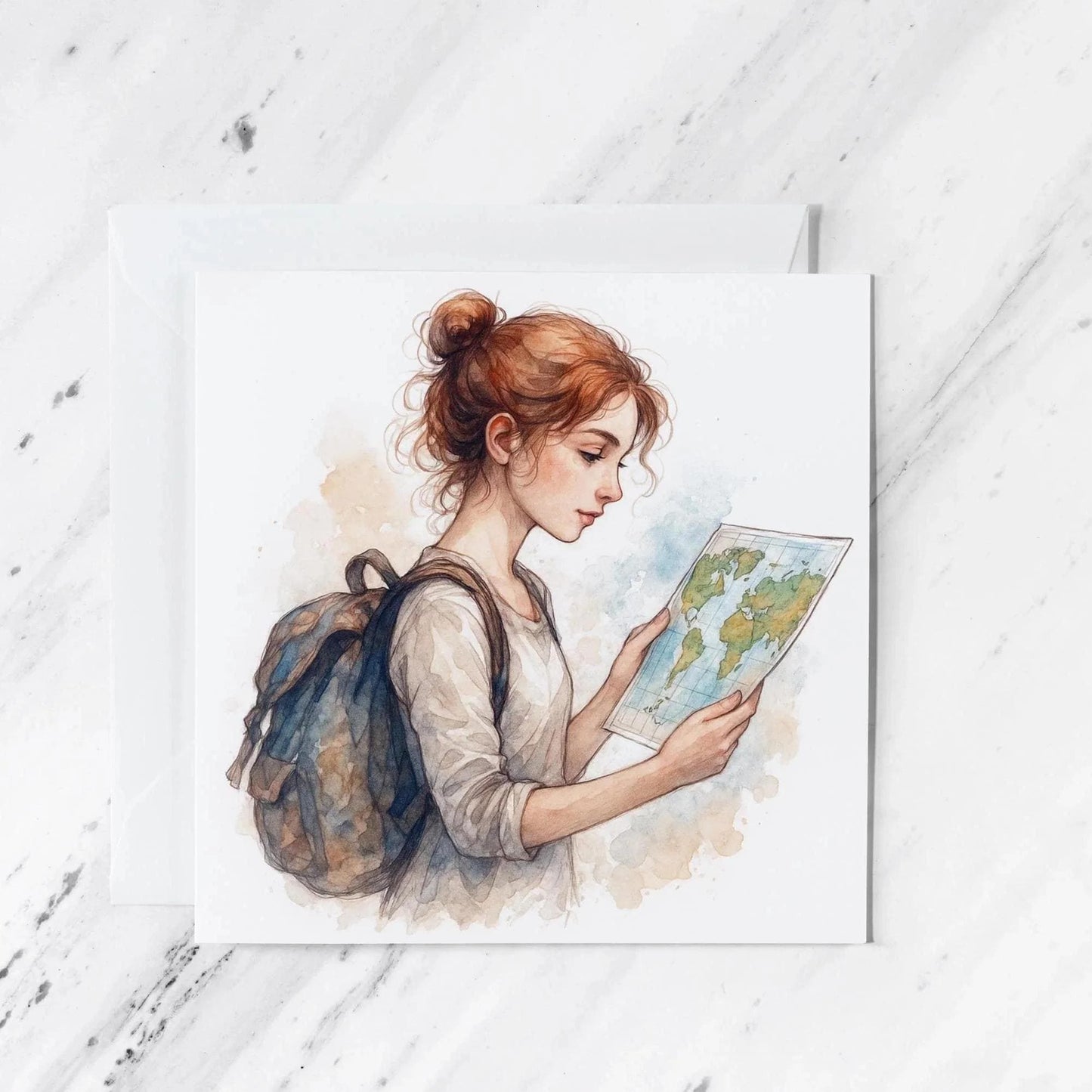 Travel Lover Birthday Card | World Map Girl Illustration | Wanderlust Gift