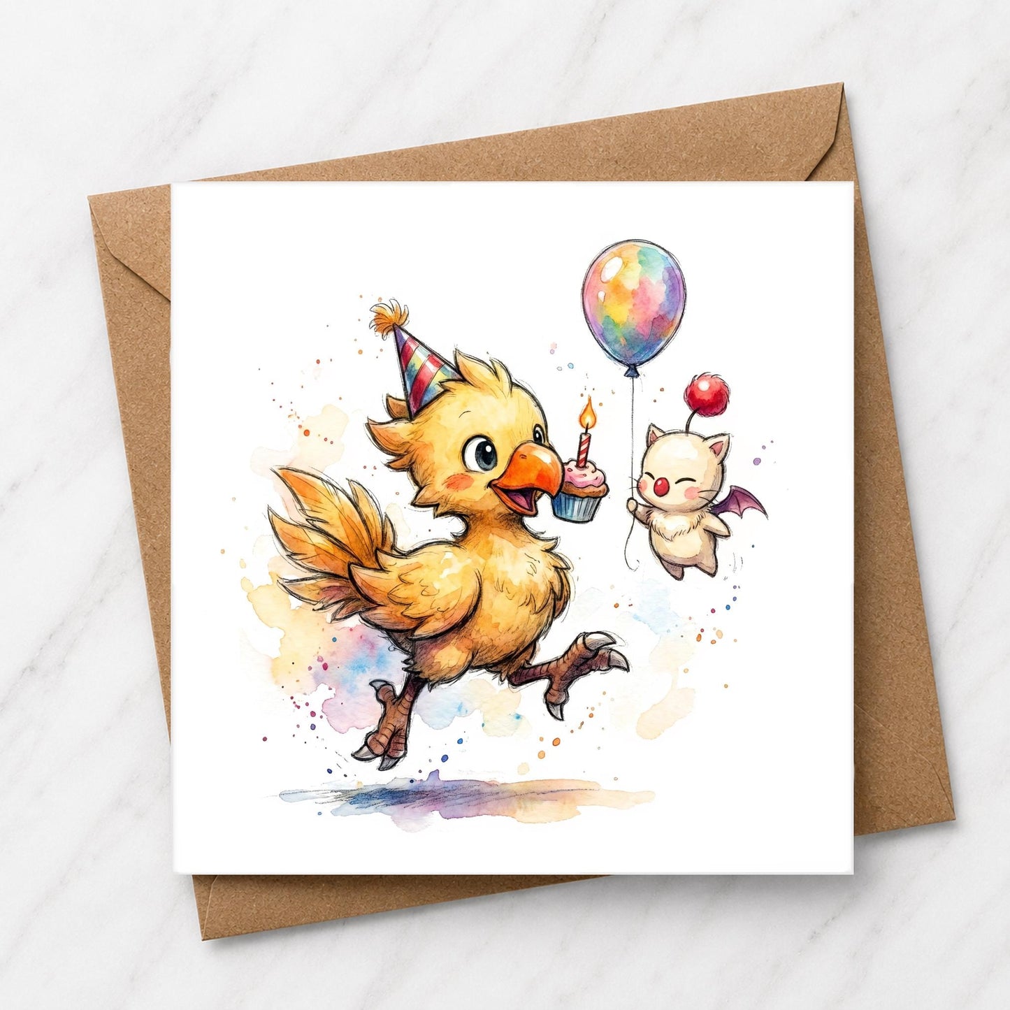 Fantasy Bird Birthday Card | Watercolour Illustration, RPG Gamer Greeting (6x6 Inch)