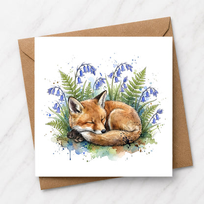 Sleeping Fox Watercolour Card | Woodland Nature Illustration Greeting Card
