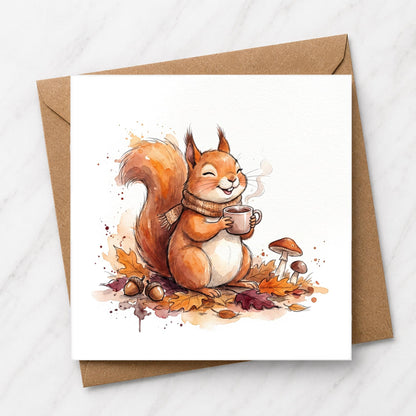 Autumn Squirrel Card | Woodland Animal Greeting Card | Watercolour Illustration | Nature Lover Gift