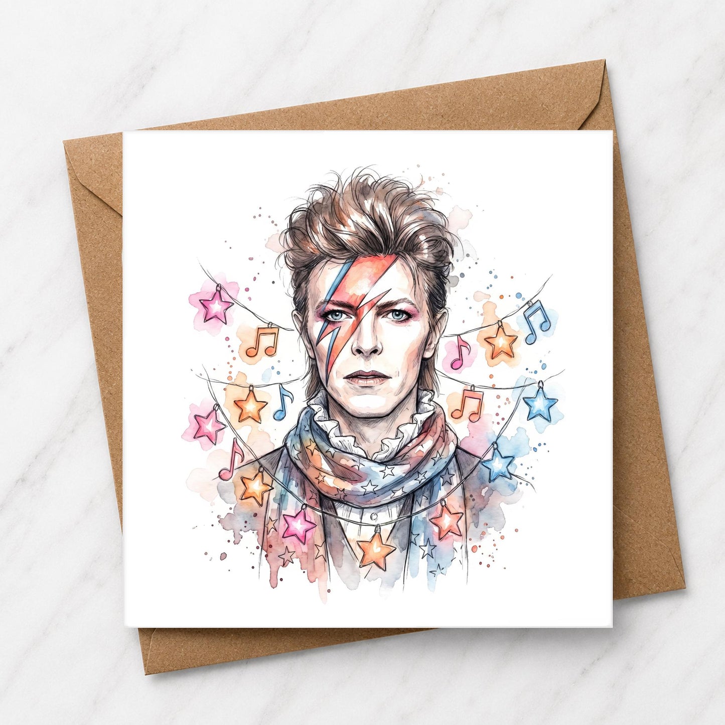 Star Man Watercolour Card, Glam Rock Music Fan Art (Blank Card)