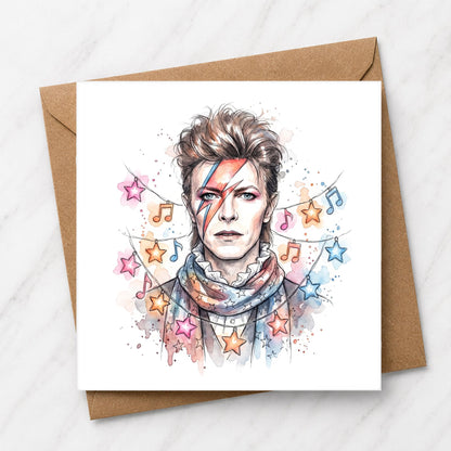 Star Man Watercolour Card, Glam Rock Music Fan Art (Blank Card)