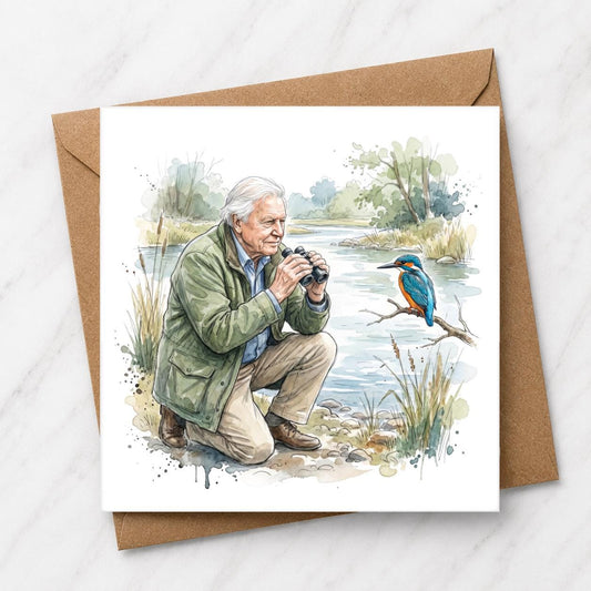 Kingfisher & Naturalist Greeting Card | Wildlife Watercolour