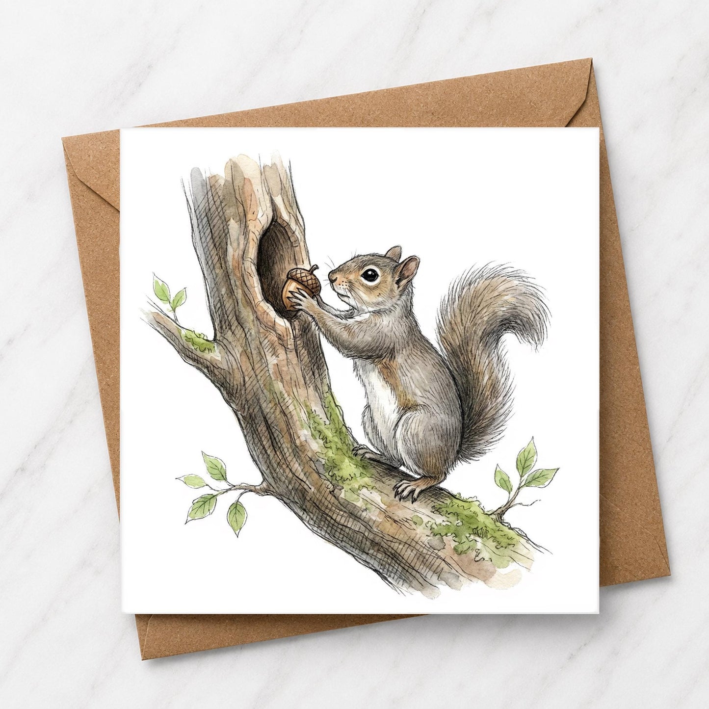 Squirrel Watercolour Illustration Card, Woodland Wildlife Art, Nature Lover Greeting