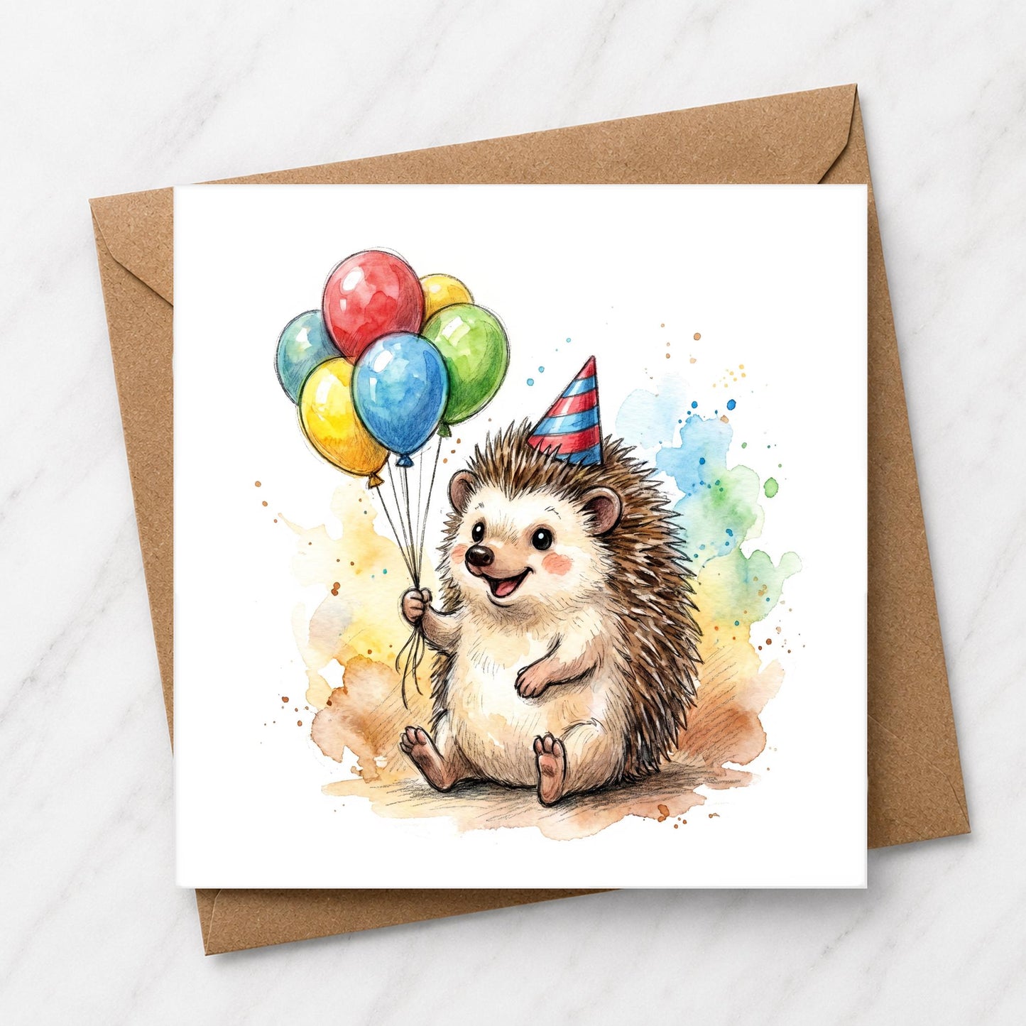 Hedgehog Birthday Card | Watercolour Illustration, Woodland Greeting Card