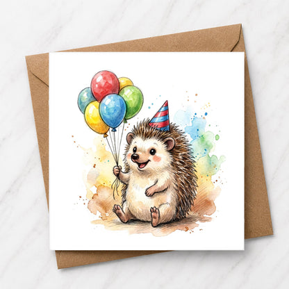 Hedgehog Birthday Card | Watercolour Illustration, Woodland Greeting Card
