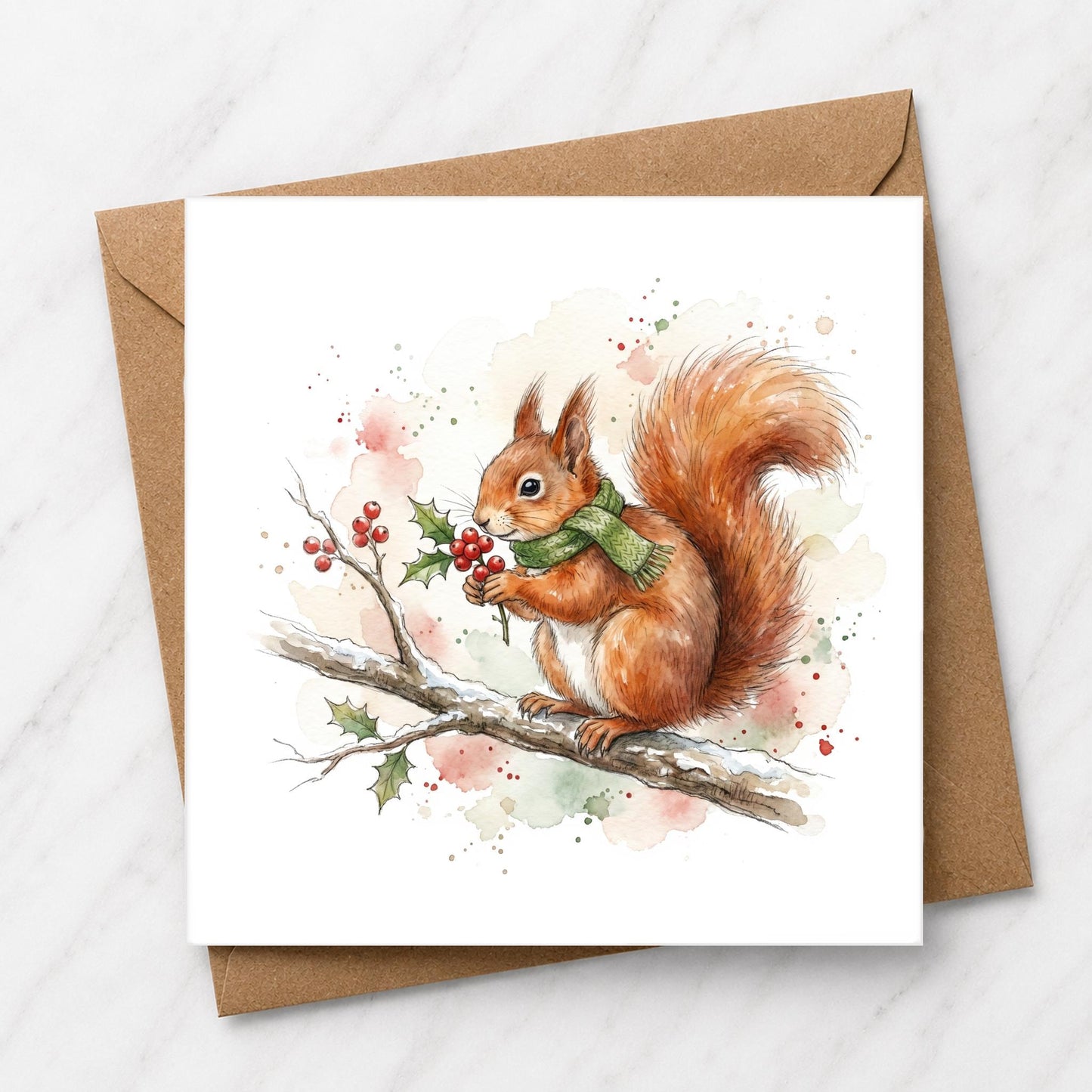 Winter Squirrel Card | Woodland Animal Greeting Card | Watercolour Illustration | Nature Lover Gift