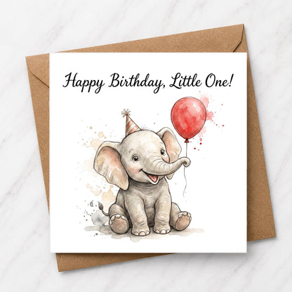 Baby Elephant Birthday Card | Watercolour Animal Greeting Card, Little One Message