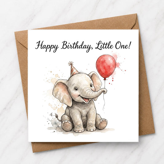 Baby Elephant Birthday Card | Little One Watercolour Illustration