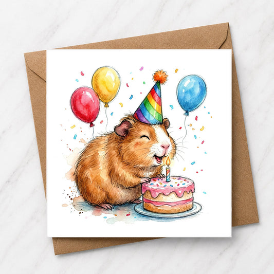 Guinea Pig Birthday Card | Watercolour Animal Illustration