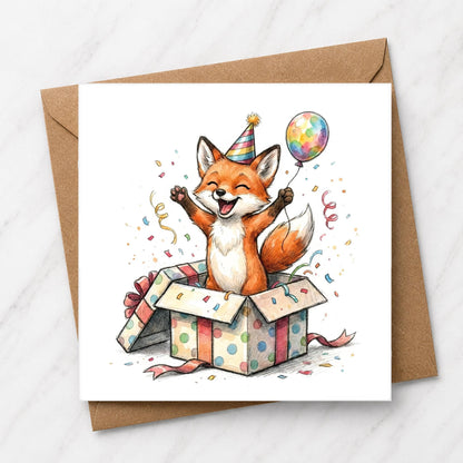 Whimsical Fox Birthday Card, Watercolour Woodland Animal Greeting, Nature Lover Gift