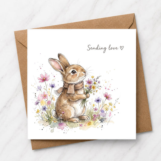 Sending Love Bunny Card | Woodland Watercolour Illustration
