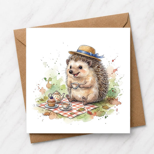 Hedgehog Tea Party Greeting Card | Woodland Watercolour