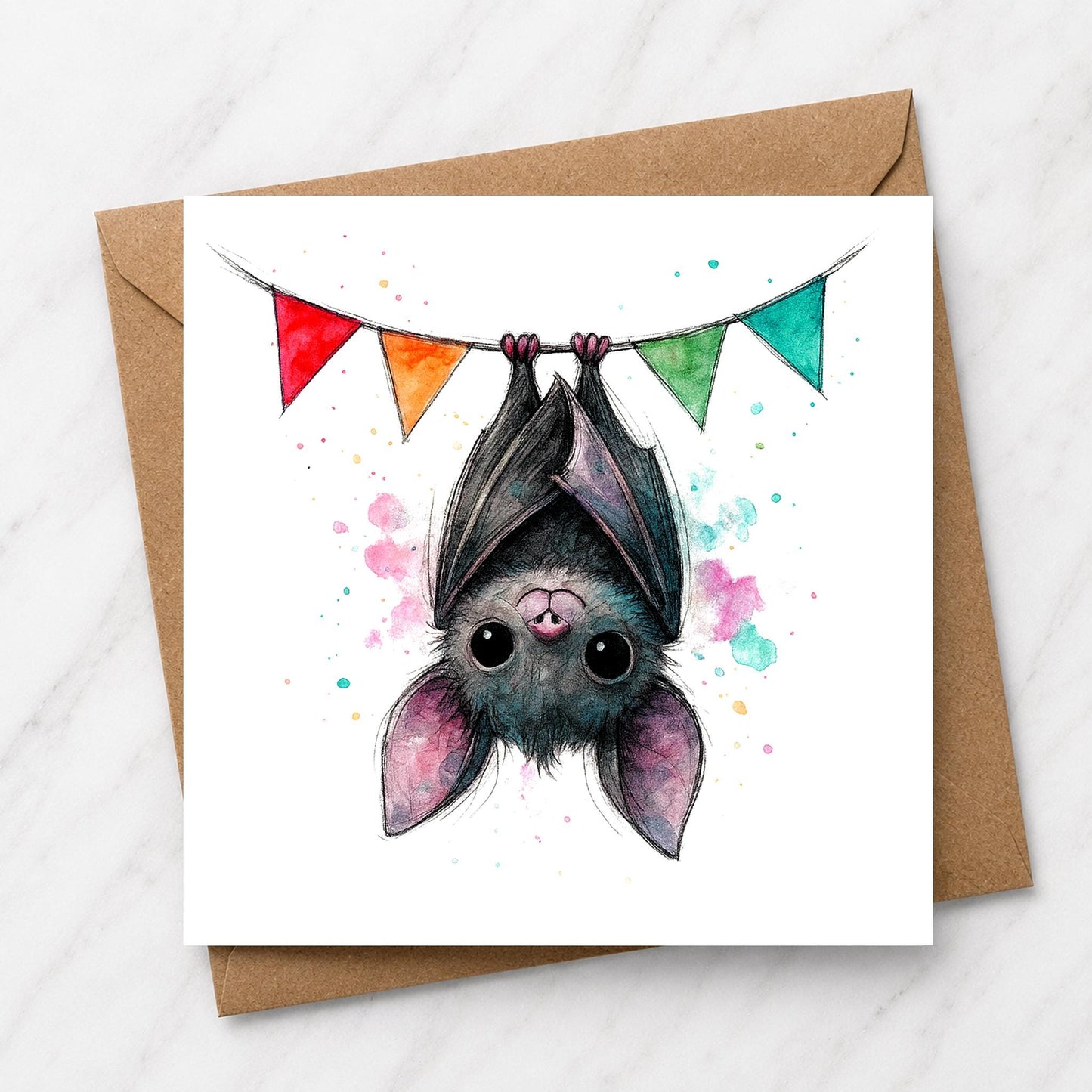 Bat Greeting Card, Quirky Gothic Illustration, Cute Bat Card, Alternative Birthday Card