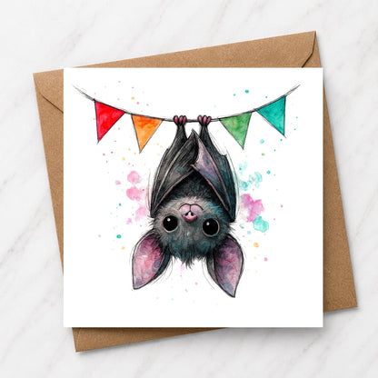 Bat Greeting Card, Quirky Gothic Illustration, Cute Bat Card, Alternative Birthday Card
