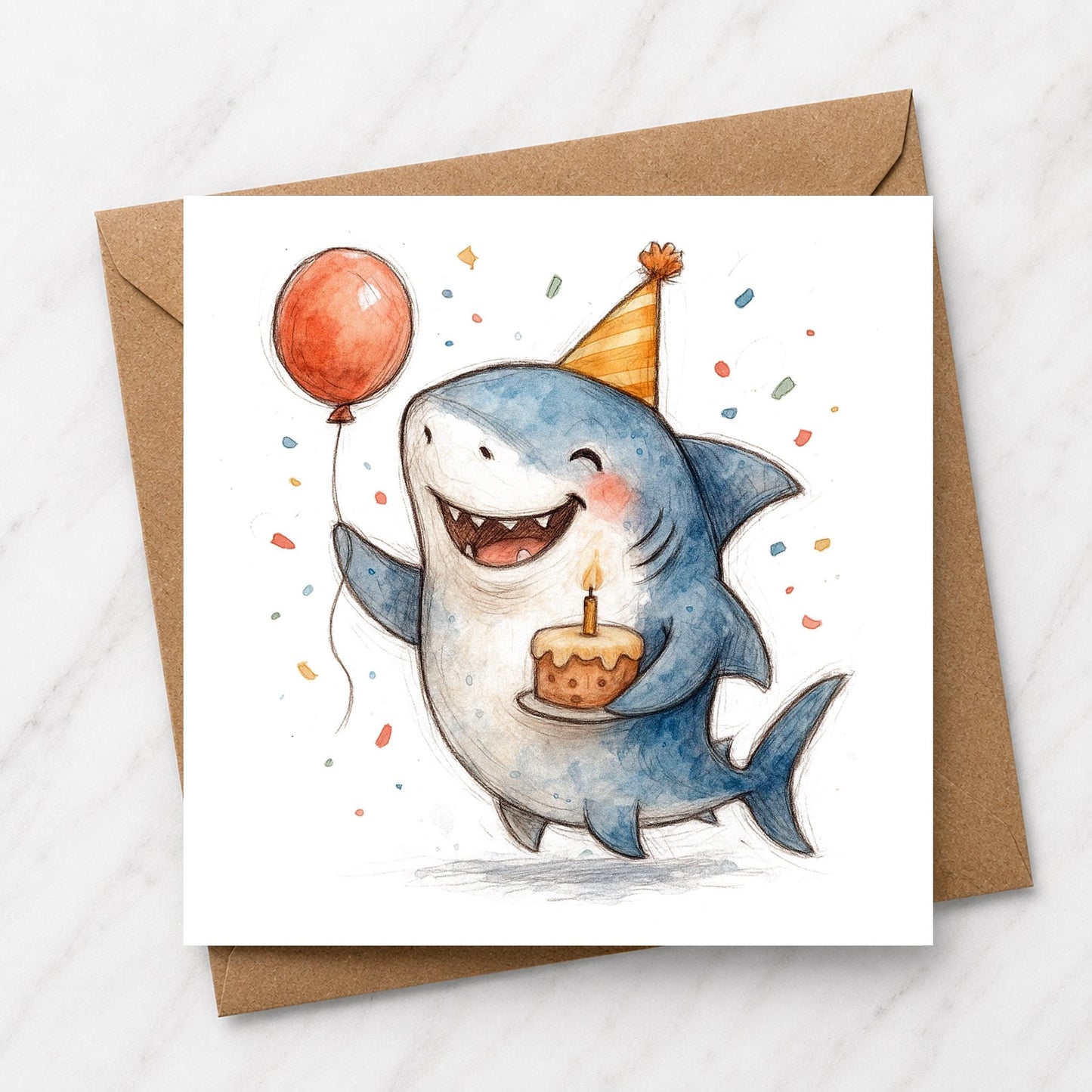 Shark Birthday Card | Watercolour Illustration