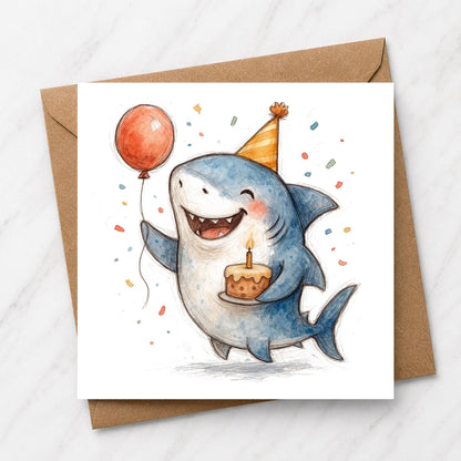 Shark Birthday Card | Watercolour Illustration