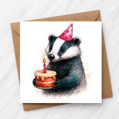 Badger Birthday Card | Woodland Animal Watercolour Illustration