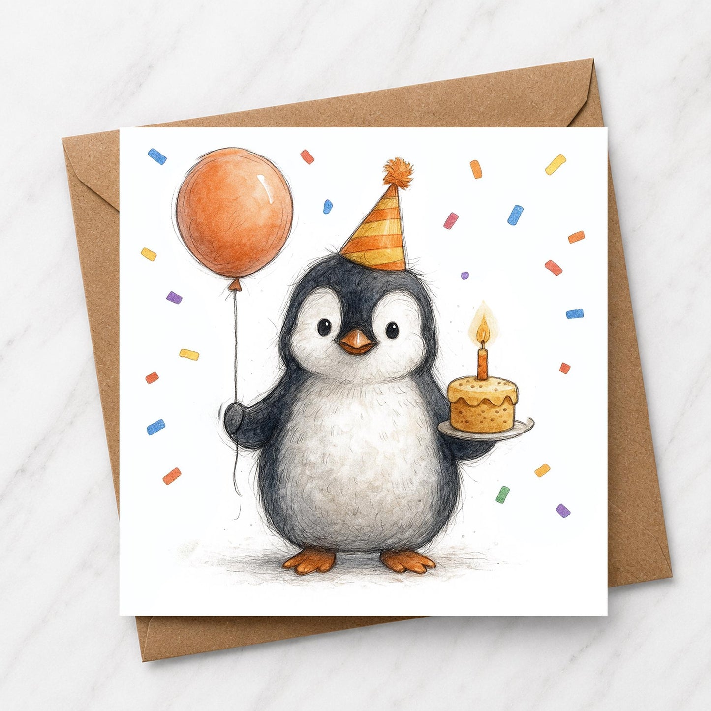 Penguin Birthday Card | Watercolour Illustration