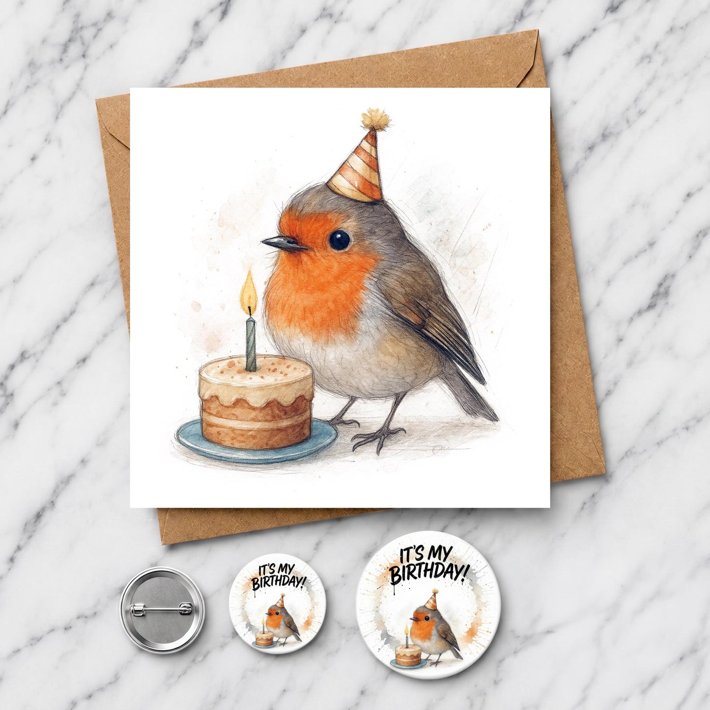 Watercolour Robin Birthday Card | British Garden Bird Greeting Card