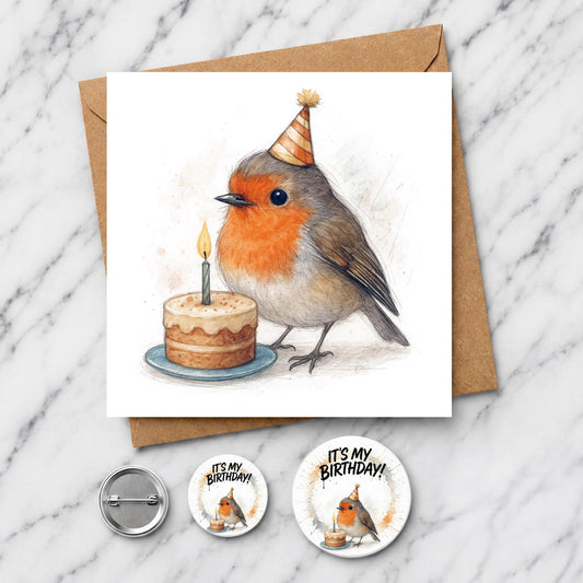 Robin Birthday Card | British Wildlife Watercolour