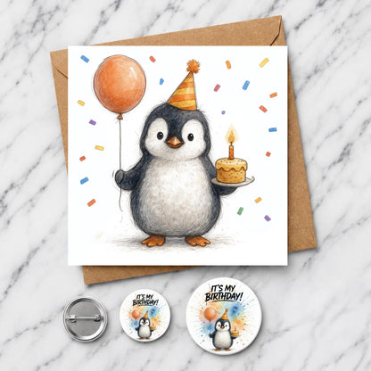 Penguin Birthday Card | Watercolour Illustration
