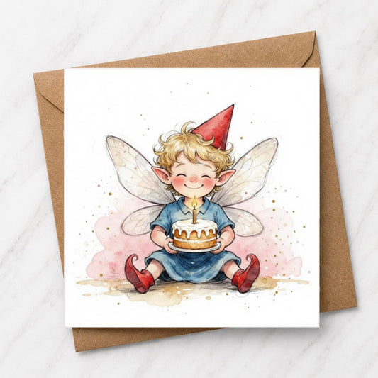 Fairy Birthday Card | Red Hat Watercolour Illustration
