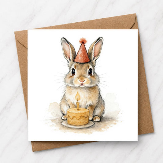 Rabbit Birthday Card | Watercolour Animal Illustration