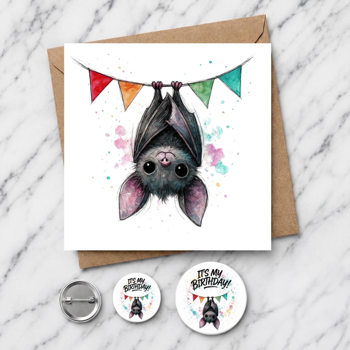 Bat Greeting Card, Quirky Gothic Illustration, Cute Bat Card, Alternative Birthday Card
